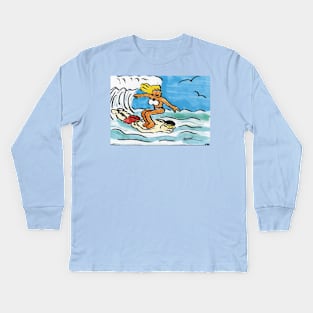 Girl Uses Her Boyfriend as a Surfboard Kids Long Sleeve T-Shirt